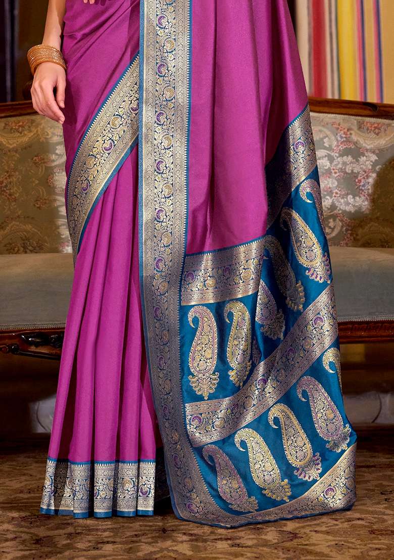 Lavender Woven Silk Blend Saree Set - Indya