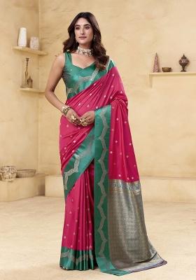 Magenta Woven Silk Saree Set