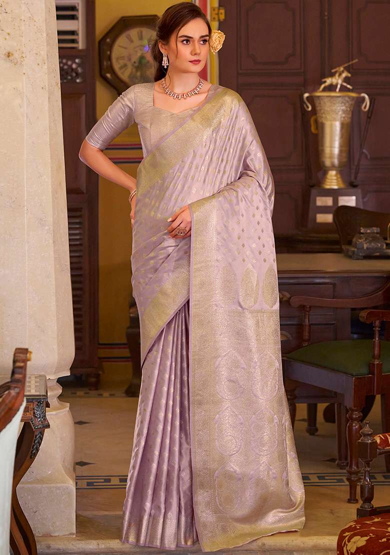 Lavender Woven Silk Blend Saree Set - Indya