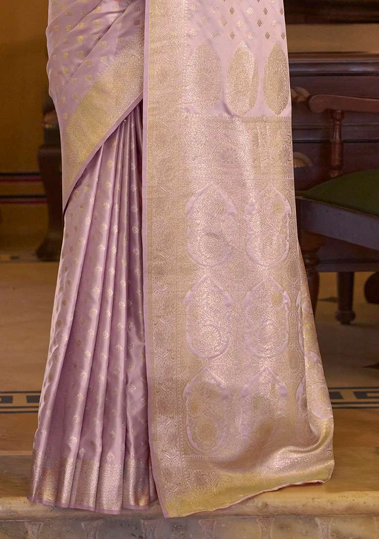 Lavender Woven Silk Blend Saree Set - Indya