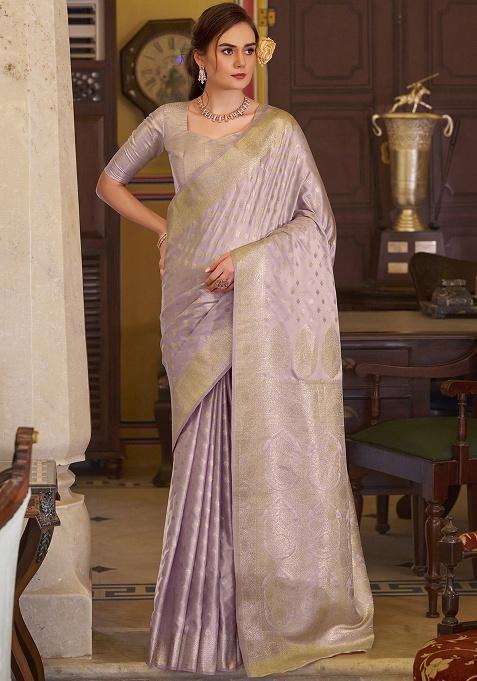 Lavender Woven Silk Saree Set