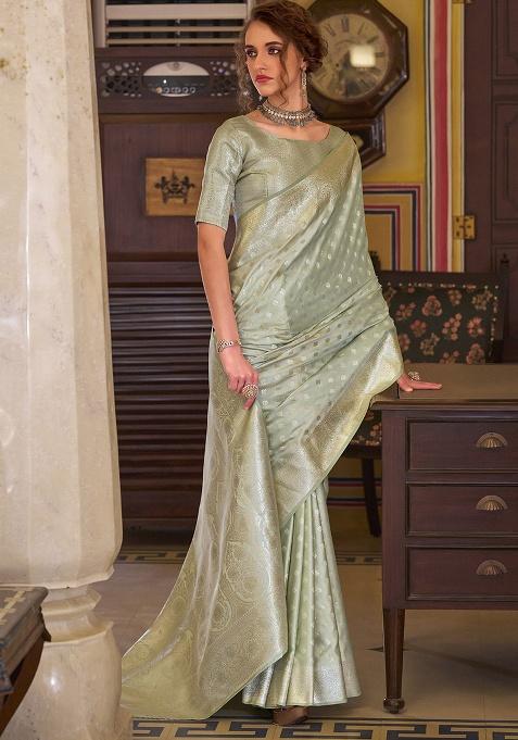 Sea Green Woven Silk Saree Set