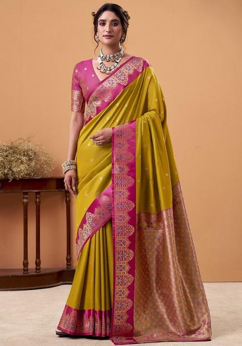 Mehendi Woven Silk Saree Set