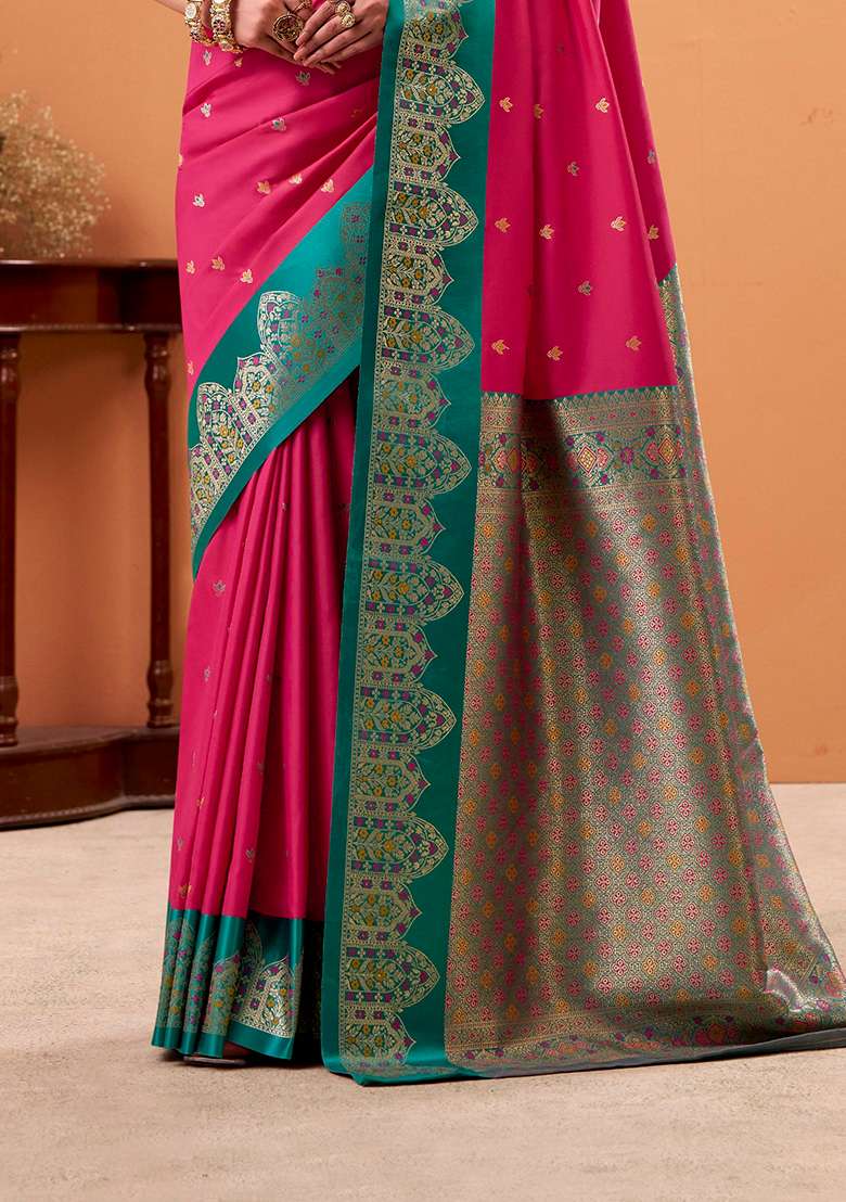 Magenta Woven Silk Blend Saree Set - Indya