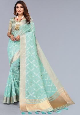 Light Green Embroidery Cotton Saree