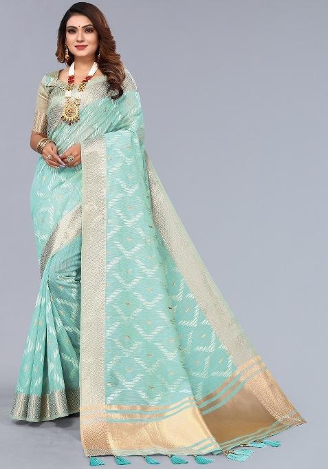 Light Green Embroidery Cotton Saree
