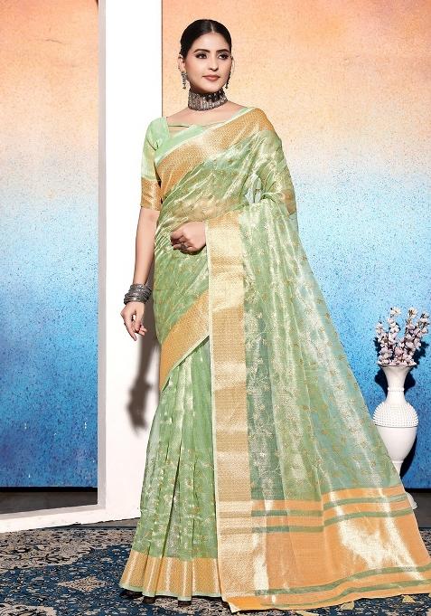 Sea Green Embroidery Silk Saree