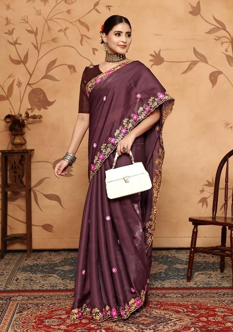 Brown Embroidery Jimmy Choo Saree