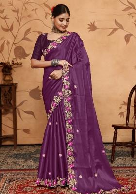 Wine Embroidery Jimmy Choo Saree