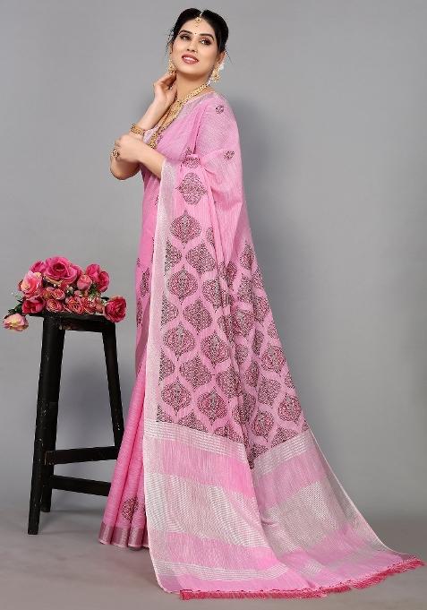 Cream Embroidery Cotton Saree