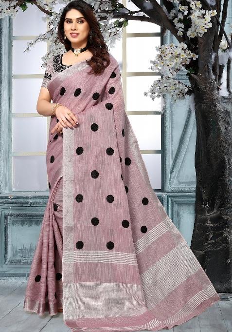 Dark Pink Embroidery Cotton Saree
