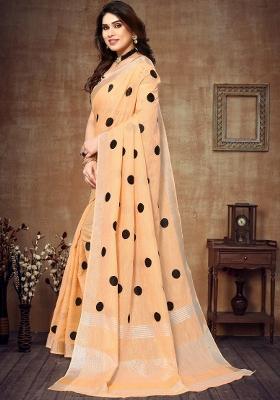 Orange Embroidery Cotton Saree