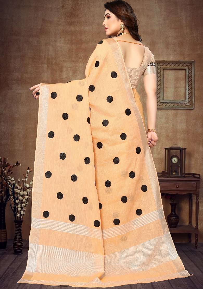 Orange Embroidery Cotton Saree - Indya