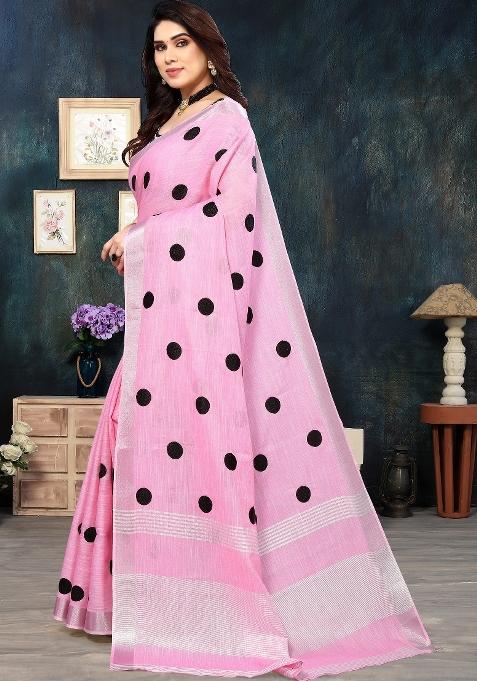 Pink Embroidery Cotton Saree