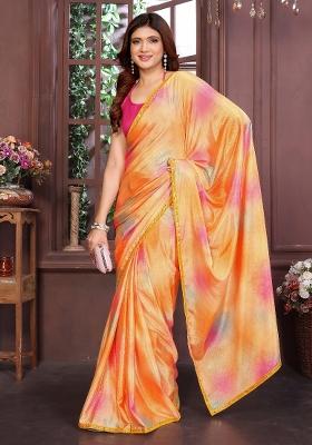 Orange Lace Work Cotton Saree