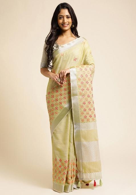 Green Embroidery Cotton Saree