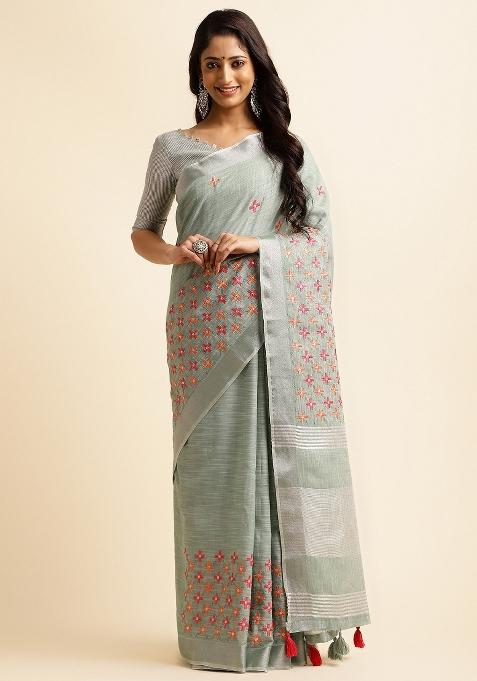 Rama Embroidery Cotton Saree