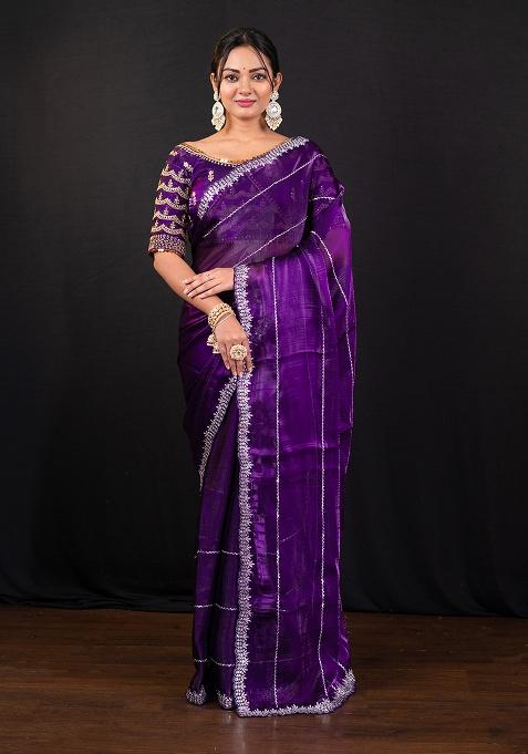 Purple Embroidery Jimmy Choo Saree