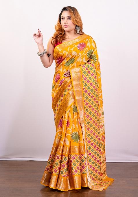 Yellow Woven Silk Saree