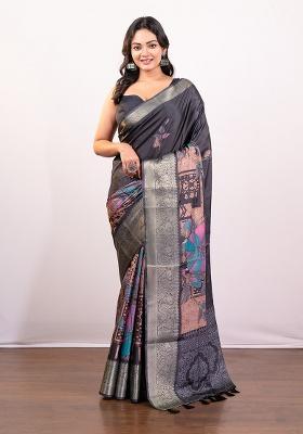 Black Printed Silk Saree