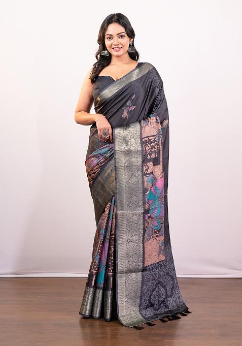 Black Printed Silk Saree