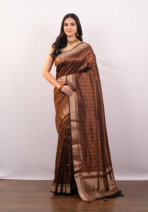 Brown Woven Silk Saree