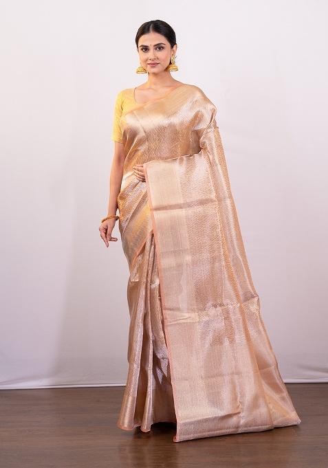 Beige Solid Silk Saree