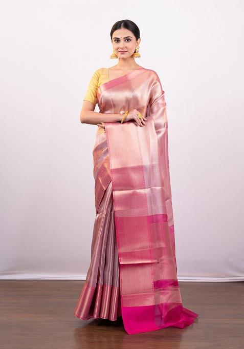 Pink Solid Silk Saree