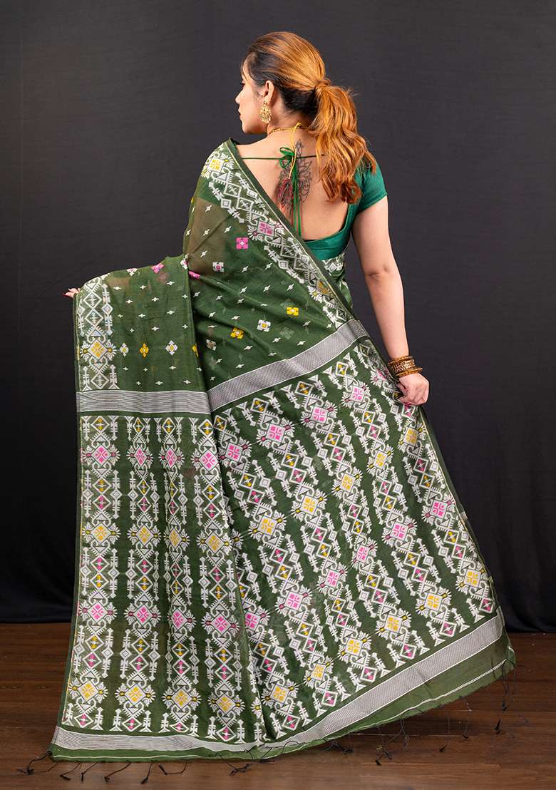 Green Woven Jamdani Saree - Indya