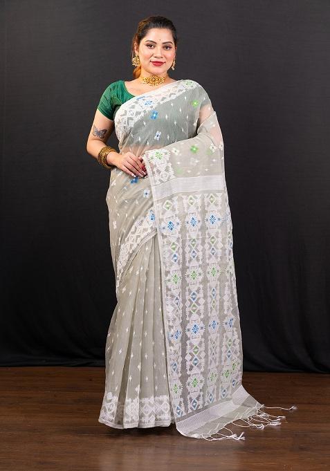 Grey Woven Jamdani Saree