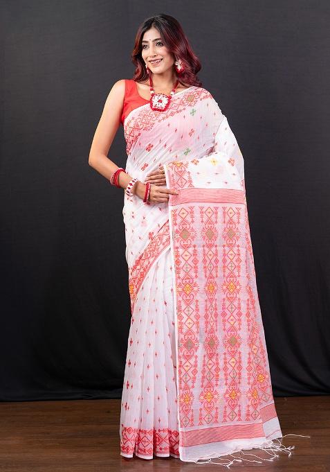 White Woven Jamdani Saree