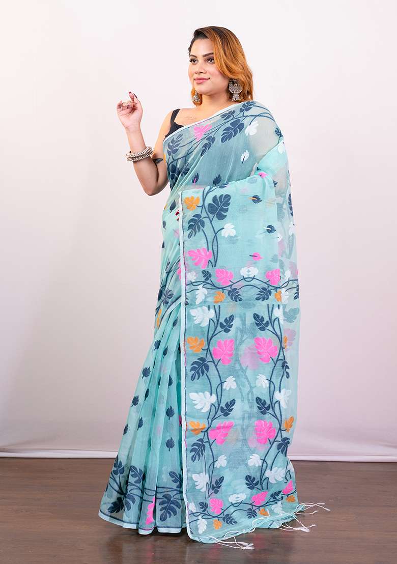 Blue Woven Jamdani Saree - Indya