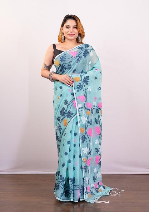 Blue Woven Jamdani Saree
