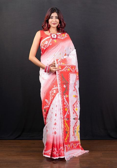 Red Woven Jamdani Saree