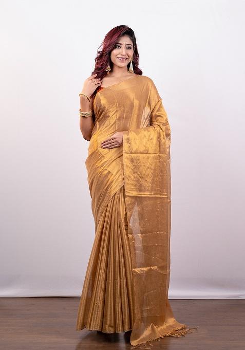 Gold Solid Silk Saree