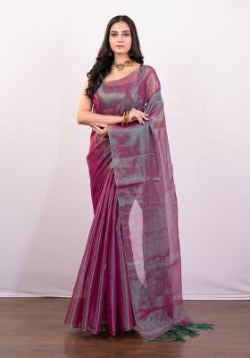 Purple Solid Silk Saree