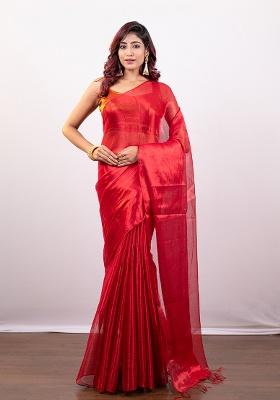 Red Solid Silk Saree