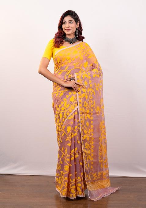 Pink Woven Jamdani Saree