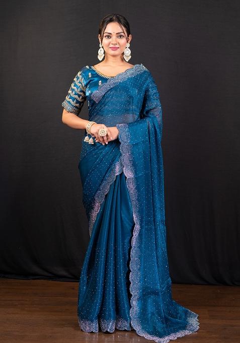 Blue Embroidery Jimmy Choo Saree