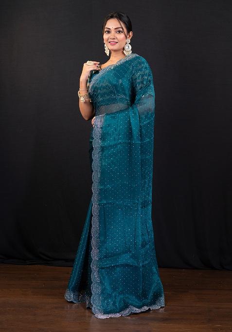 Blue Embroidery Jimmy Choo Saree