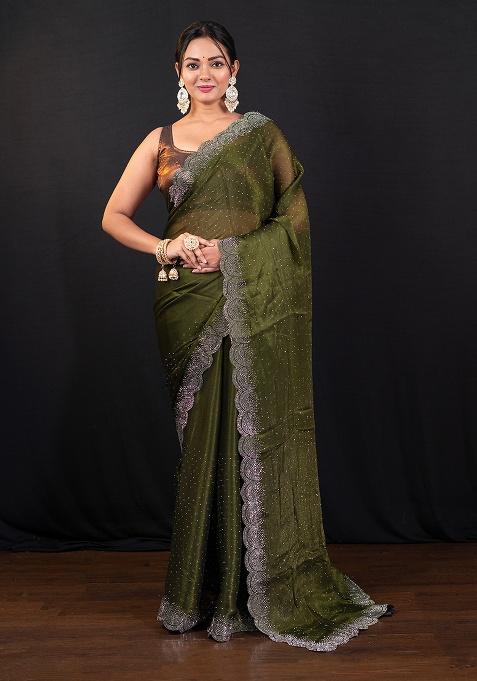 Green Embroidery Jimmy Choo Saree