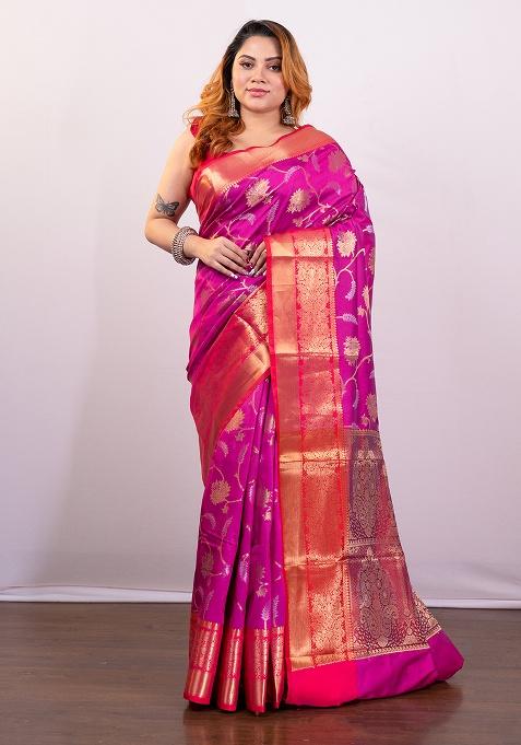 Pink Woven Silk Saree