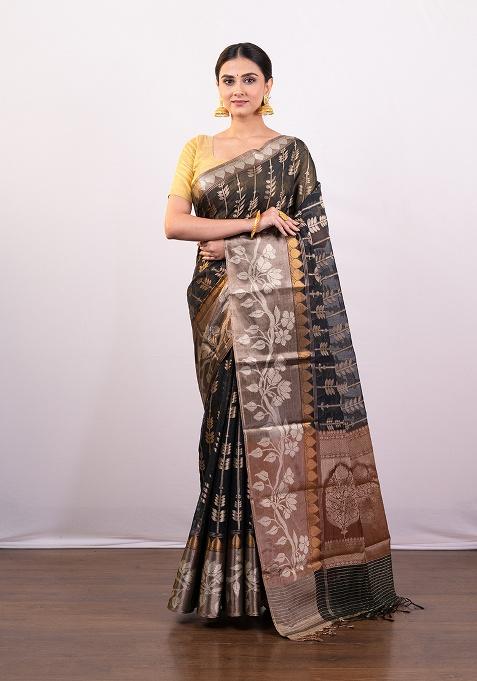 Black Woven Silk Saree