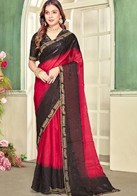 Magenta Heavy Zircon Cut Work Silk Saree Set