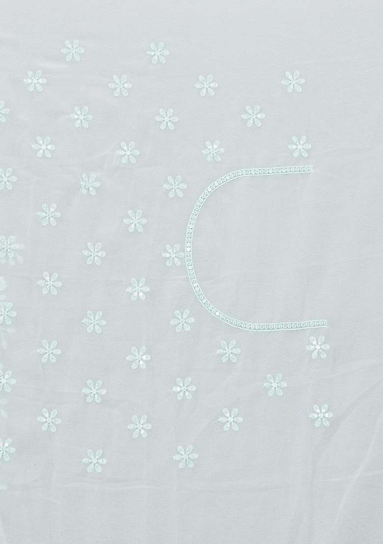Sea Green Sequins Embroidery Work Georgette Saree Set - Indya