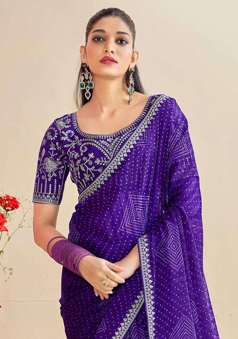 JAMUN Chiffon Saree Set with Embroidery for Diwali | Wedding & Festive Wear - Indya