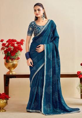 MORPICH Embroidery Chiffon Saree Set