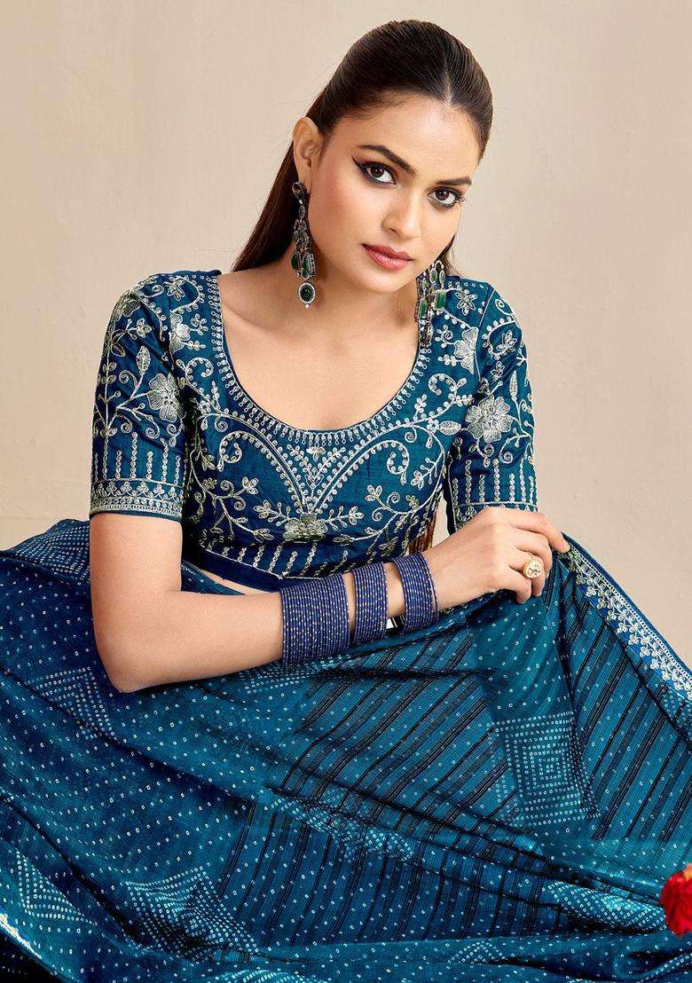 MORPICH Chiffon Saree Set with Embroidery for Diwali | Wedding & Festive Wear - Indya