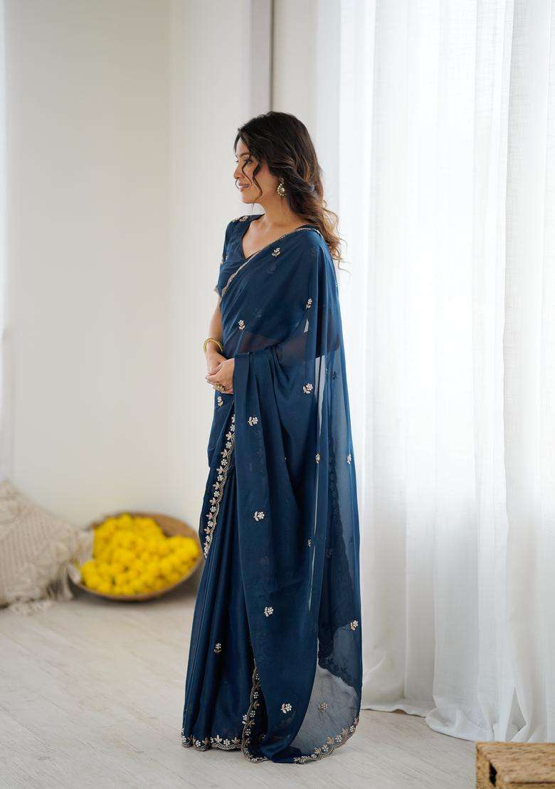 MORPICH Solid Georgette Saree Set for Diwali and Festive Wear - Indya