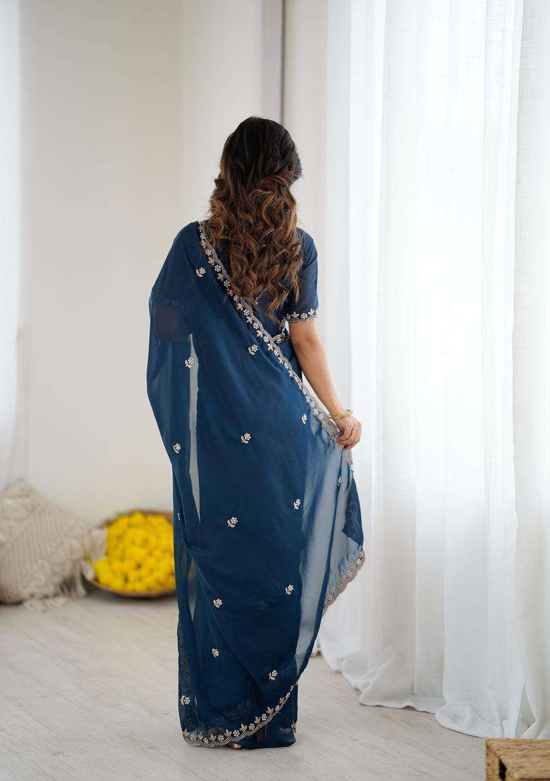 MORPICH Solid Georgette Saree Set for Diwali and Festive Wear - Indya